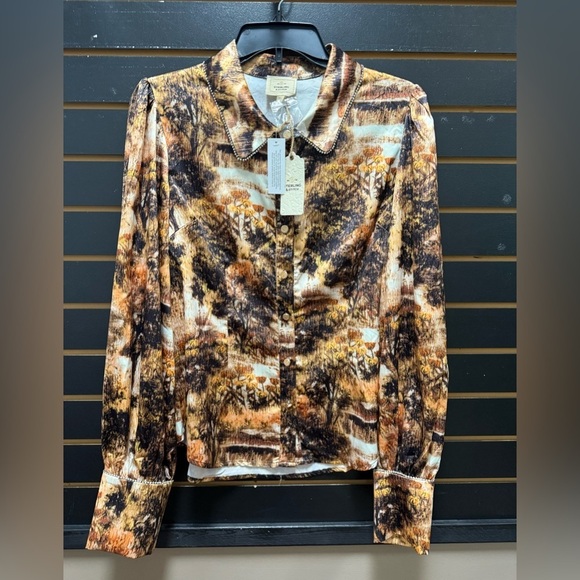 Sterling & Stitch Tops - Sterling & Stitch NWT Vintage-Style Nature Print Blouse XL Brown Gold Button-Up